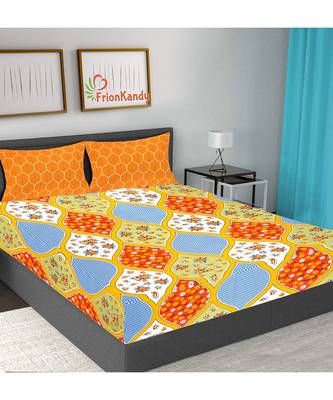 Orange 104 TC Cotton Printed Double Bedsheet with 2 Pillow Covers 1