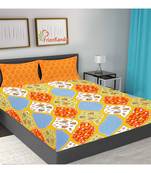 Orange 104 TC Cotton Printed Double Bedsheet with 2 Pillow Covers