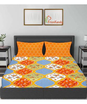 Orange 104 TC Cotton Printed Double Bedsheet with 2 Pillow Covers 2