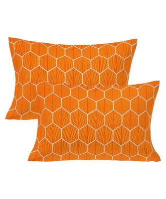 Orange 104 TC Cotton Printed Double Bedsheet with 2 Pillow Covers 3