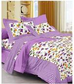 Purple 104 TC Cotton Printed Double Bedsheet with 2 Pillow Covers