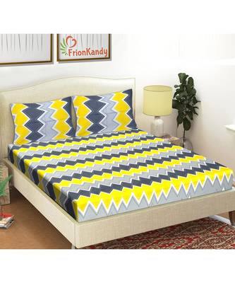 Yellow 104 TC Cotton Printed Double Bedsheet with 2 Pillow Covers 1