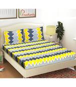 Yellow 104 TC Cotton Printed Double Bedsheet with 2 Pillow Covers