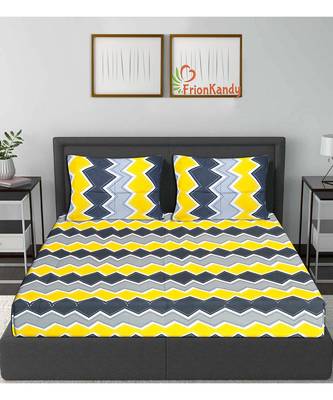Yellow 104 TC Cotton Printed Double Bedsheet with 2 Pillow Covers 2