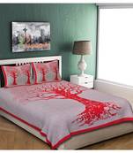 Red 104 TC Cotton Printed Double Bedsheet with 2 Pillow Covers