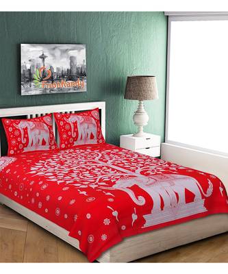 Red 104 TC Cotton Printed Double Bedsheet with 2 Pillow Covers 1