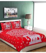 Red 104 TC Cotton Printed Double Bedsheet with 2 Pillow Covers