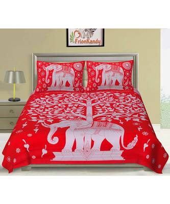Red 104 TC Cotton Printed Double Bedsheet with 2 Pillow Covers 2