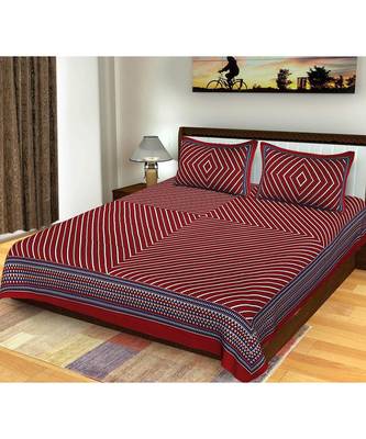 Red 104 TC Cotton Printed Double Bedsheet with 2 Pillow Covers 1