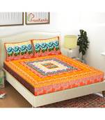Orange 104 TC Cotton Printed Double Bedsheet with 2 Pillow Covers