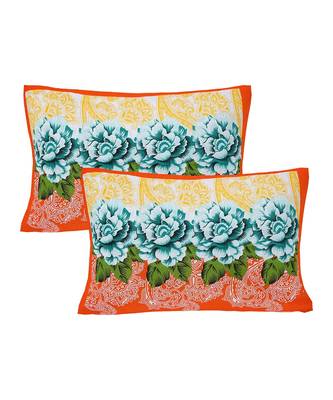 Orange 104 TC Cotton Printed Double Bedsheet with 2 Pillow Covers 3