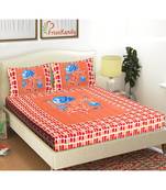Red 104 TC Cotton Printed Double Bedsheet with 2 Pillow Covers