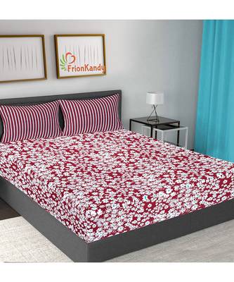 Red 104 TC Cotton Printed Double Bedsheet with 2 Pillow Covers 1