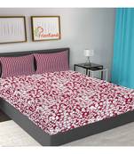 Red 104 TC Cotton Printed Double Bedsheet with 2 Pillow Covers
