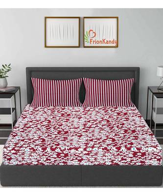 Red 104 TC Cotton Printed Double Bedsheet with 2 Pillow Covers 2