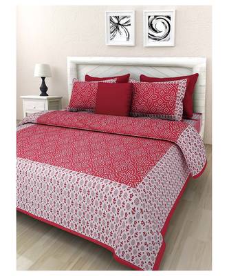 Red 104 TC Cotton Printed Double Bedsheet with 2 Pillow Covers 1
