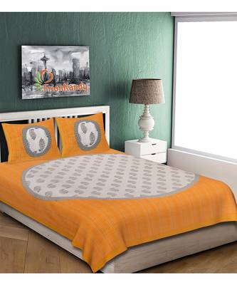 Yellow 104 TC Cotton Printed Double Bedsheet with 2 Pillow Covers 1