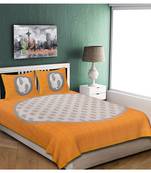 Yellow 104 TC Cotton Printed Double Bedsheet with 2 Pillow Covers