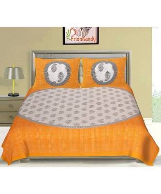 Yellow 104 TC Cotton Printed Double Bedsheet with 2 Pillow Covers 2