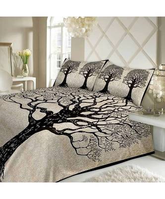 Beige 104 TC Cotton Printed Double Bedsheet with 2 Pillow Covers 1