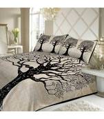 Beige 104 TC Cotton Printed Double Bedsheet with 2 Pillow Covers