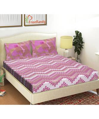 Purple 104 TC Cotton Printed Double Bedsheet with 2 Pillow Covers 1