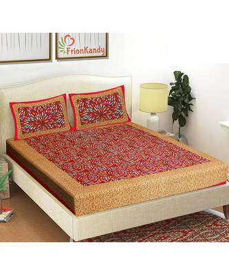 Red 104 TC Cotton Printed Double Bedsheet with 2 Pillow Covers 1