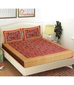 Red 104 TC Cotton Printed Double Bedsheet with 2 Pillow Covers
