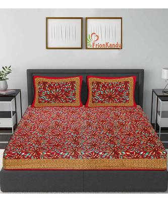 Red 104 TC Cotton Printed Double Bedsheet with 2 Pillow Covers 2