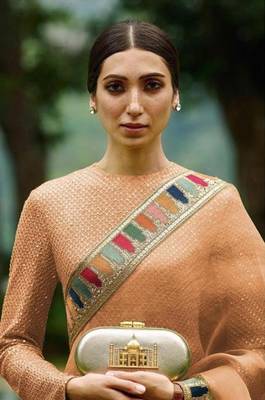 Peach embroidered faux georgette salwar 2