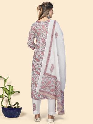 Vbuyz Women'S Print & Gota Patti Straight Cotton Beige Stitched Kurta Pant With Dupatta 3