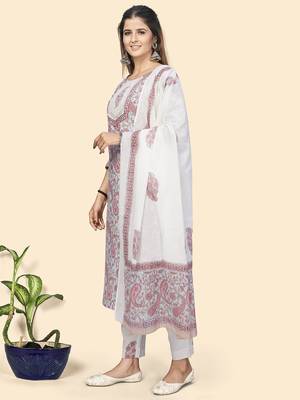 Vbuyz Women'S Print & Gota Patti Straight Cotton Beige Stitched Kurta Pant With Dupatta 4