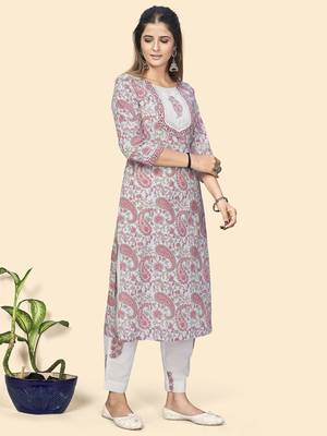 Vbuyz Women'S Print & Gota Patti Straight Cotton Beige Stitched Kurta Pant With Dupatta 5