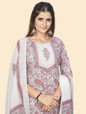 Vbuyz Women'S Print & Gota Patti Straight Cotton Beige Stitched Kurta Pant With Dupatta 7