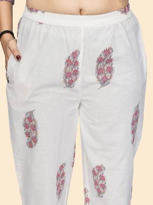 Vbuyz Women'S Print & Gota Patti Straight Cotton Beige Stitched Kurta Pant With Dupatta 8