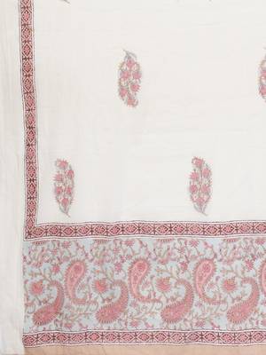 Vbuyz Women'S Print & Gota Patti Straight Cotton Beige Stitched Kurta Pant With Dupatta 9