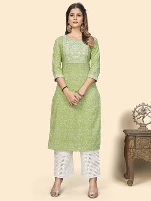 Vbuyz Women'S Print & Sequience Straight Cotton Pista Stitched Kurta 1