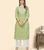 Vbuyz Women'S Print & Sequience Straight Cotton Pista Stitched Kurta