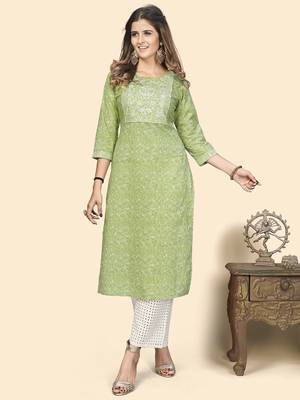 Vbuyz Women'S Print & Sequience Straight Cotton Pista Stitched Kurta 2
