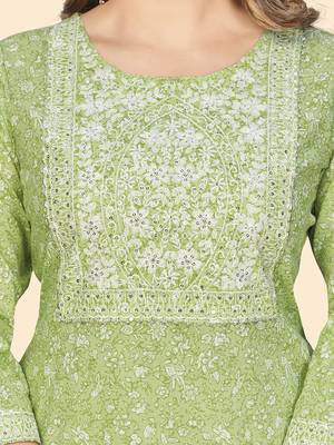 Vbuyz Women'S Print & Sequience Straight Cotton Pista Stitched Kurta 7