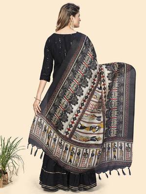Vbuyz Women'S Art Silk Black & Cream Coloured Ethnic Motifs Dupatta 2