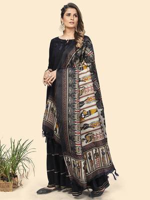 Vbuyz Women'S Art Silk Black & Cream Coloured Ethnic Motifs Dupatta 3