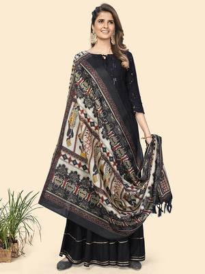 Vbuyz Women'S Art Silk Black & Cream Coloured Ethnic Motifs Dupatta 4
