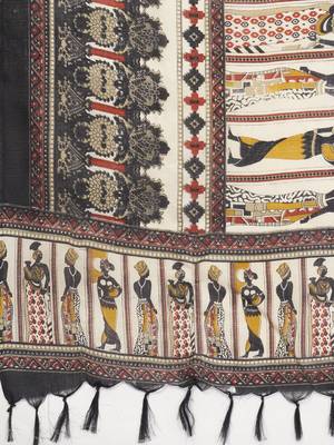 Vbuyz Women'S Art Silk Black & Cream Coloured Ethnic Motifs Dupatta 5