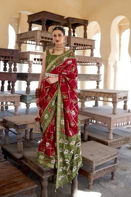 Red woven silk saree with blouse 1