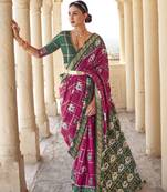 Pink woven silk saree with blouse