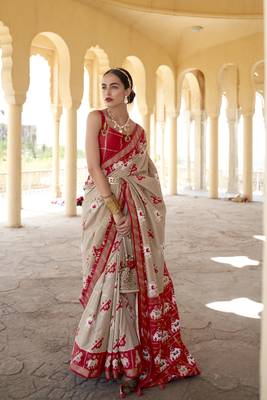 Ivory woven silk saree with blouse 1