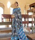 Grey woven silk saree with blouse