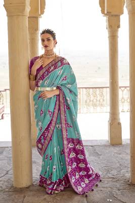 Light green woven silk saree with blouse 1