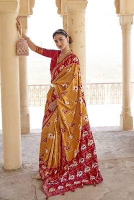 Mustard woven silk saree with blouse 1